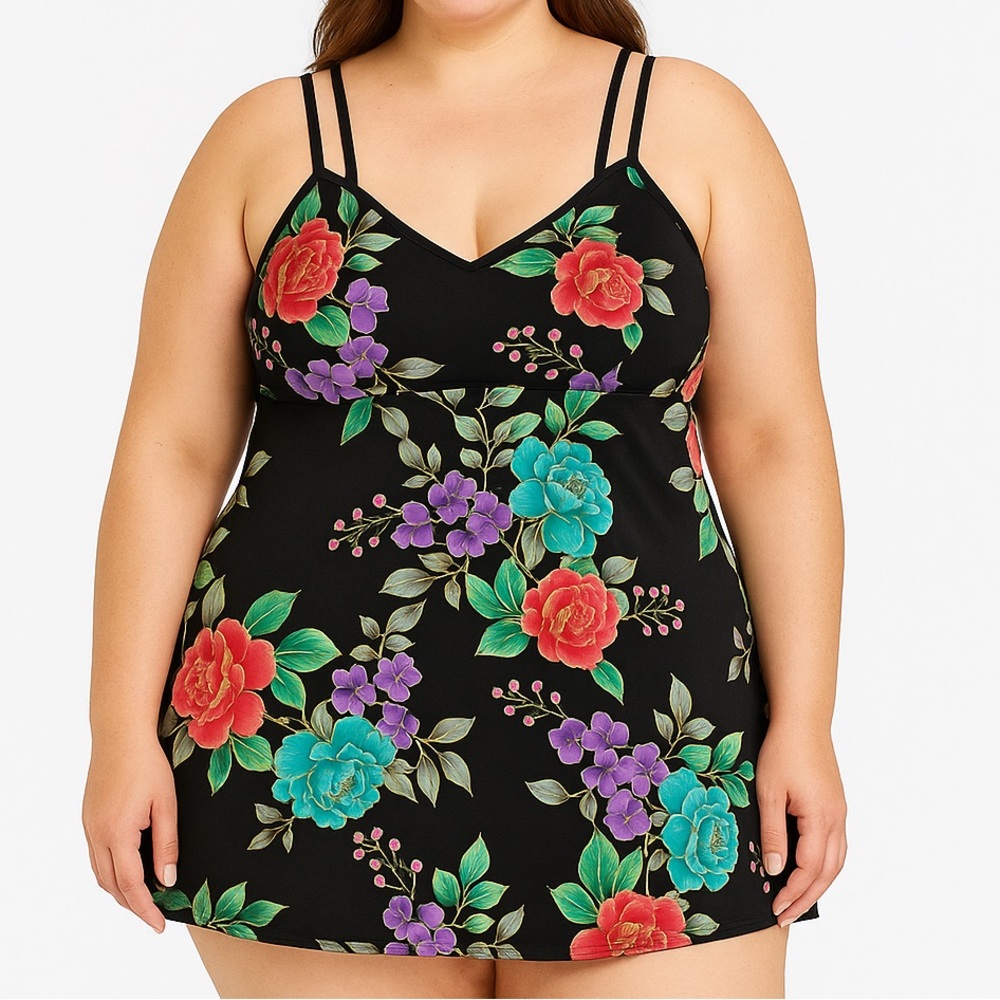 Floral One Piece Swim Dress Swimsuit Size 16 Soft Cup A-Line